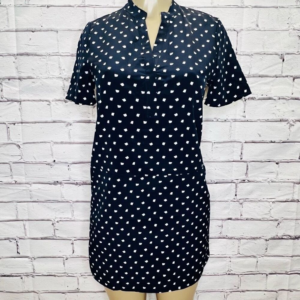Cupcakes And Cashmere Womens Blue Cream High Low Split Neck Shift Dress Size XS